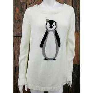 New Lauren Conrad Penguin Sweater Large White Marshmallow Rhinestone Crown